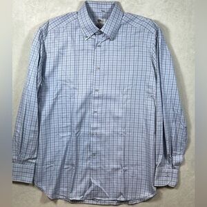 Ermenegildo Zegna 44 | 17.5 Blue Gray Windowpane Small Check Button Collar Shirt